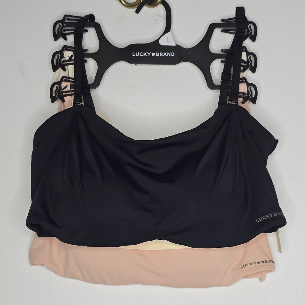 3 LUCKY BRAND Convertible Bandea Bras Large Lot Set Black Removable Pads‎ NEW